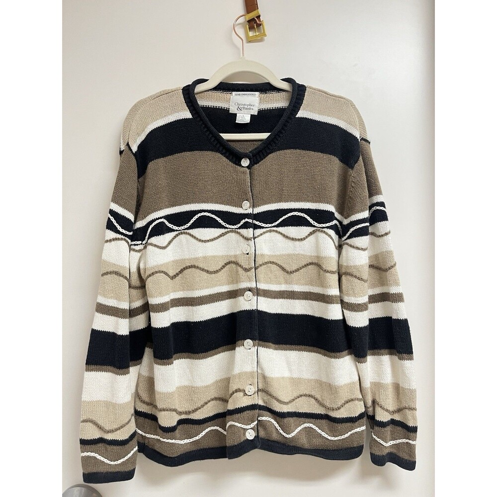 Vintage Hand Embroidered Christopher & Banks Knit Sweater  L Cottagecore
